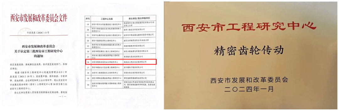 【沃克公司】公司喜獲西安市精密齒輪傳動工程研究中心認定